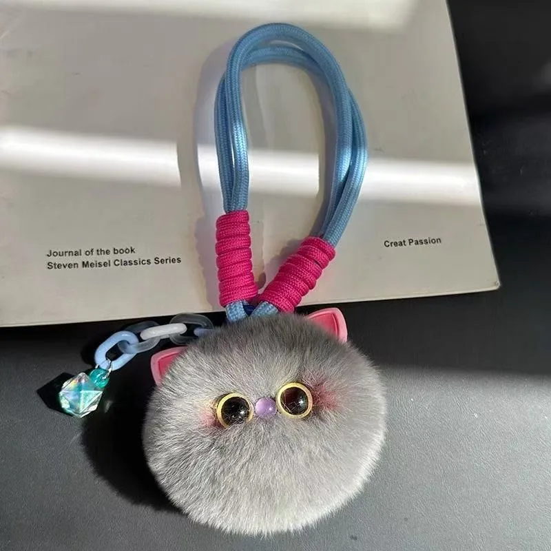 Kawaii Pluizige Pluche Kat Sleutelhanger Voor Vrouwen Meisjes Creatieve Imitatie Rex Konijnenbont Bal Hanger Tas Ornament Cadeau Voor Kat Liefhebbers