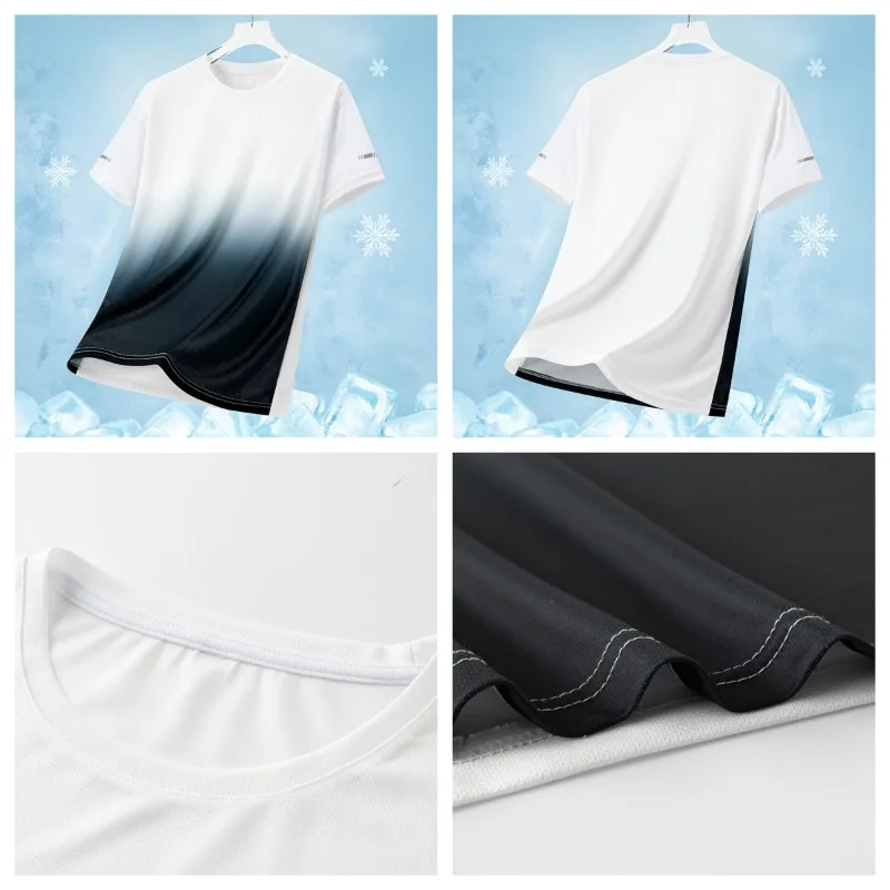 Men's Outdoor Comprehensive Training Sweat Absorbing Quick Drying Casual T-shirt Fashion Trend Ice Silk Short Sleeved T-shirt