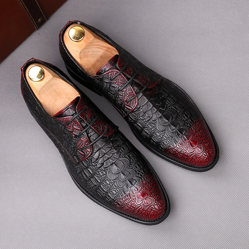 

men's luxury fashion evening prom dress original leather shoes black red lace-up derby shoe youth gentleman footwear chaussure