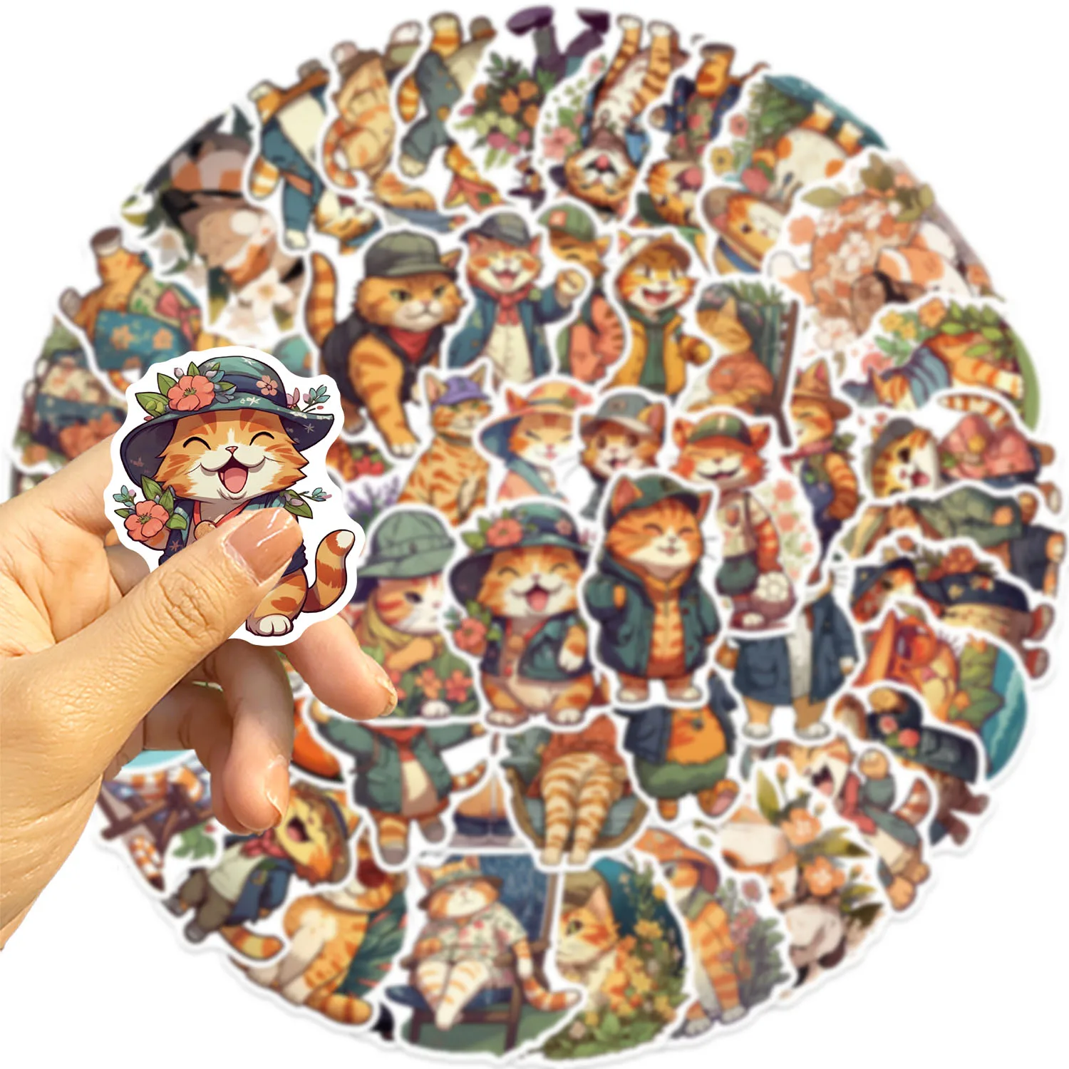 50PCS Fun Cartoon orange color cat Graffiti Stickers Scrapbooking Collage Material Phone Cases Guitar Notebooks DIY Decorative