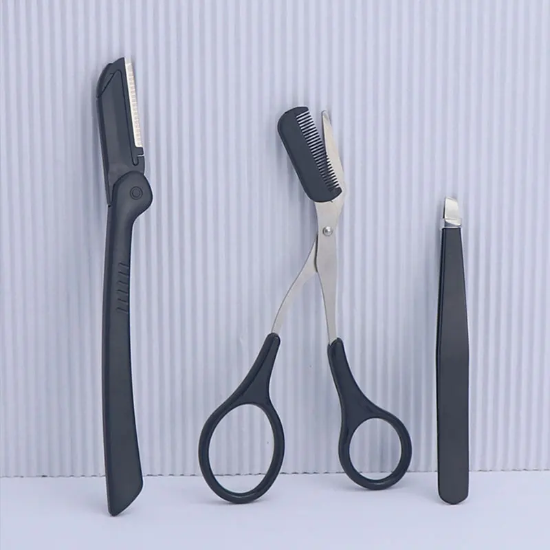 【Hot sales】Three-piece stainless steel eyebrow clip comb Scissors Eyebrow trimmer Eyebrow trimmer tool