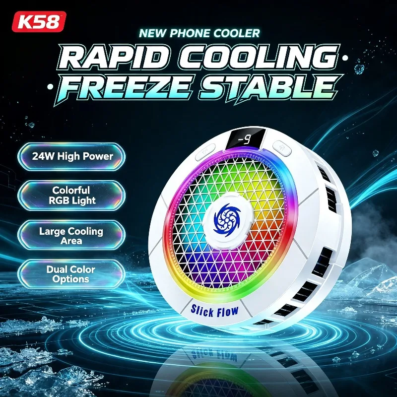 K58 NEW Magnetic & Back-clip 2 in 1 Semiconductor Phone Cooler High Power 24W Max Icing Cooling Fan Radiator for IPhone Android