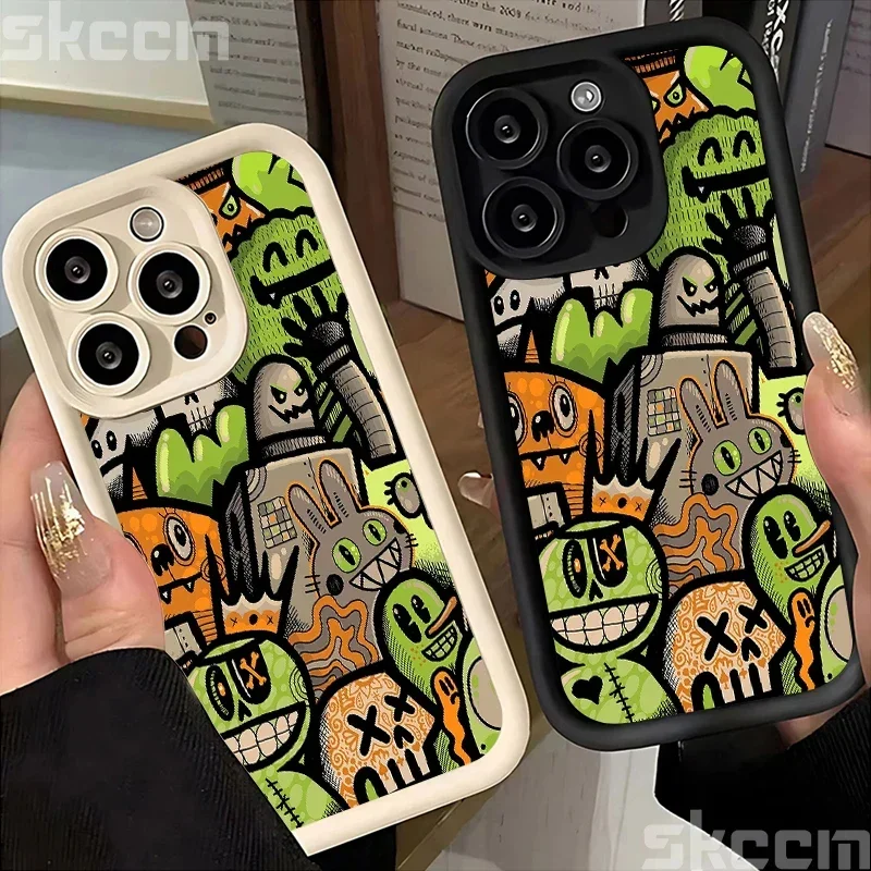 Cartoon Graffiti Phone Case For iPhone 16 15 14 13 12 11 Pro Max XS X XR 7 8 Plus 16 Silicone Shockproof Bumper Soft Cover