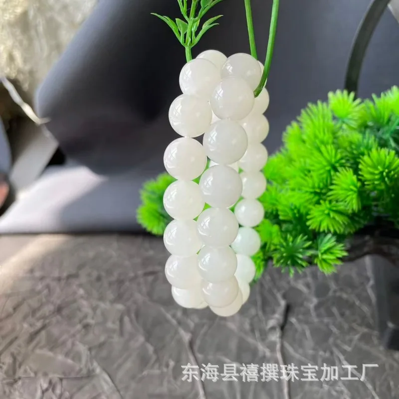 Natural Hetian Qinghai White Jade With-Base Round Beads, Unisex Bracelet, 12Mm Bead String