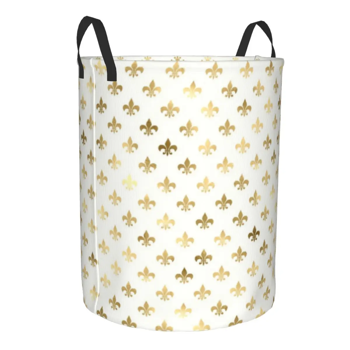 Custom Elegant Gold And White Fleur De Lis Pattern Laundry Basket Foldable Clothes Storage Bin Lily Flower Baby Hamper