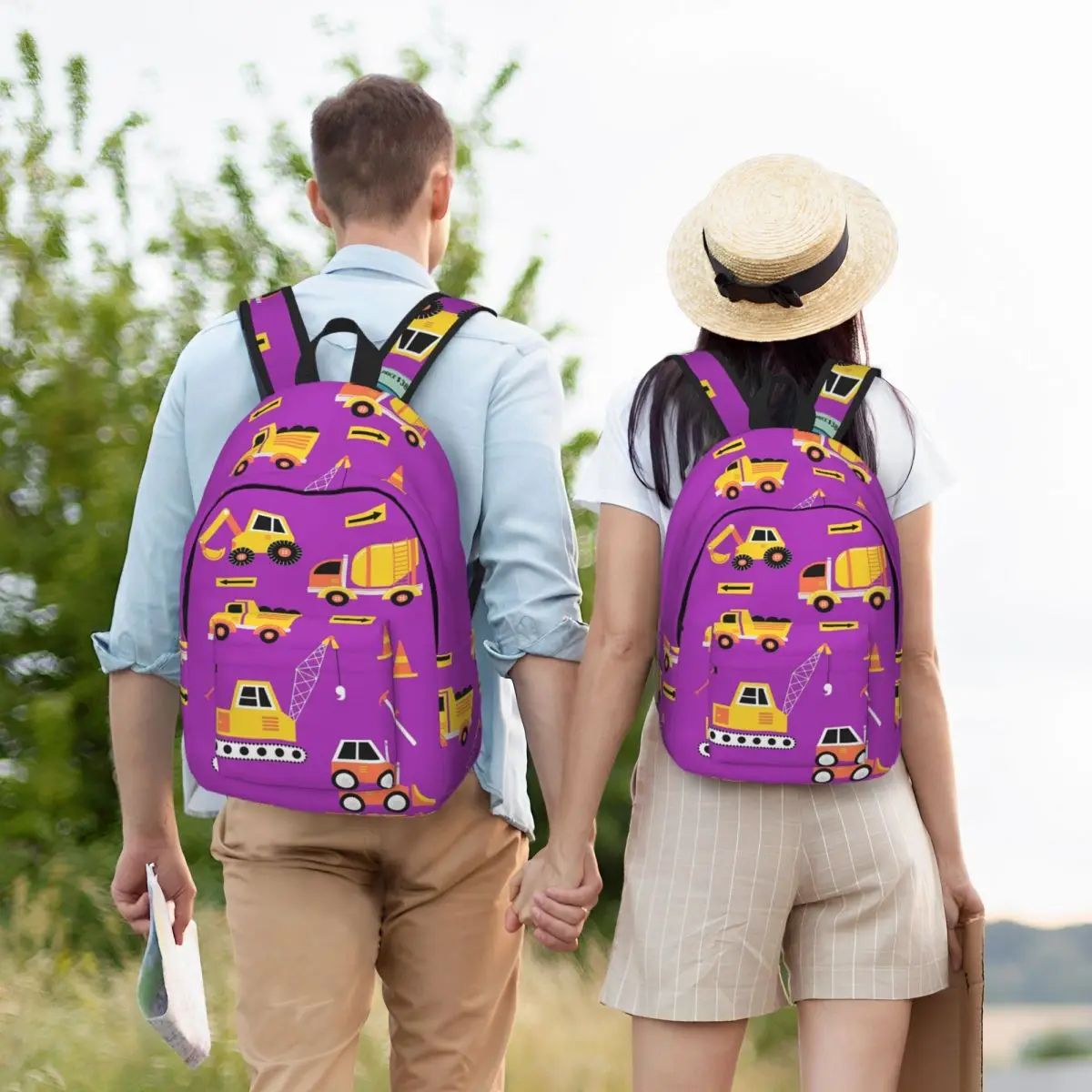 

Construction Trucks On Bright Purple Backpack Student Boys Girls BookBag Kids School Bag Computer Shoulder Bags for Men Women