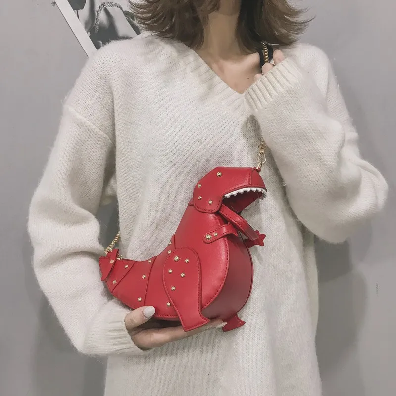 Dinosaur Design Rivets Women'S Purses And Handbags Chain Animal Shape Shoulder Bag Designer Small Crossbody Bag Female Clutch Ba