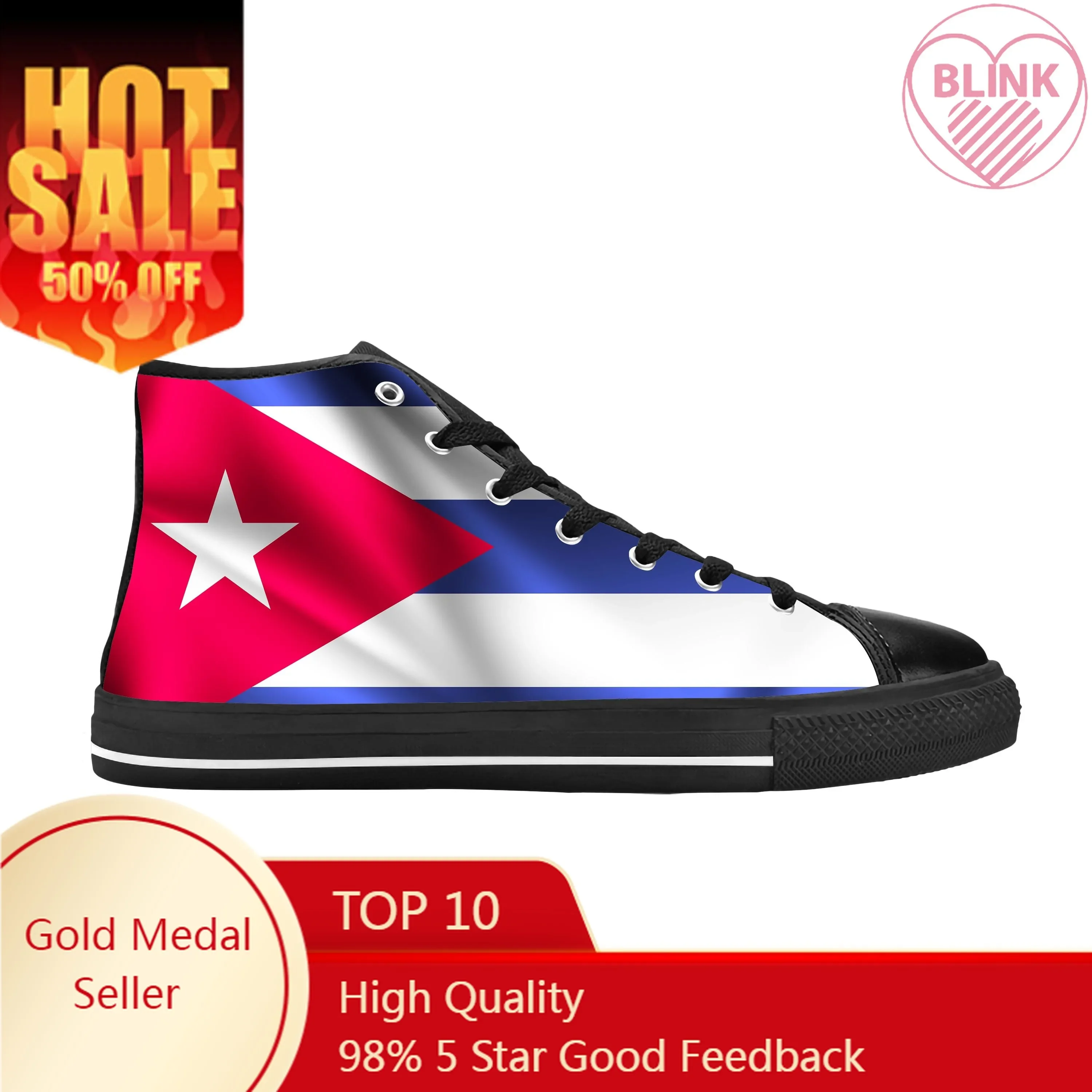 Sapatilhas patrióticas da bandeira cubana para homens e mulheres, sapatos de pano casuais, top alto, confortável, respirável, impressão 3D, orgulho engraçado moda, Cuba quente