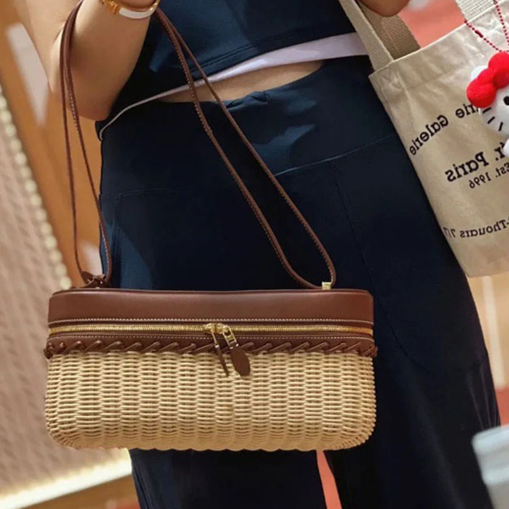 

Fashion Rattan Box Bags for Women Shoulder Bag Handmade Woven Straw Bag Bohemian Wicker Knitting Handbags Designer Bags Clutch