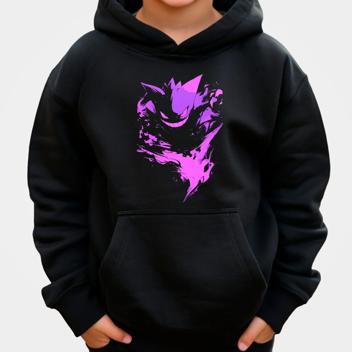 Pokemon Anime Sudadera con capucha de algodón Color negro Snorlax durmiendo en fondo colorido estampado frontal grande ajuste suelto calidez de otoño invierno