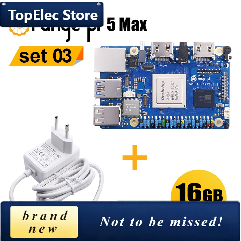 TopElec OrangePi 5 Max 16GB With 5V5A Power Supply Development Board RK3588 PCIE 2.5G LAN Wi-Fi 6E + BT 5.3 BLE 8K Decoding Sing