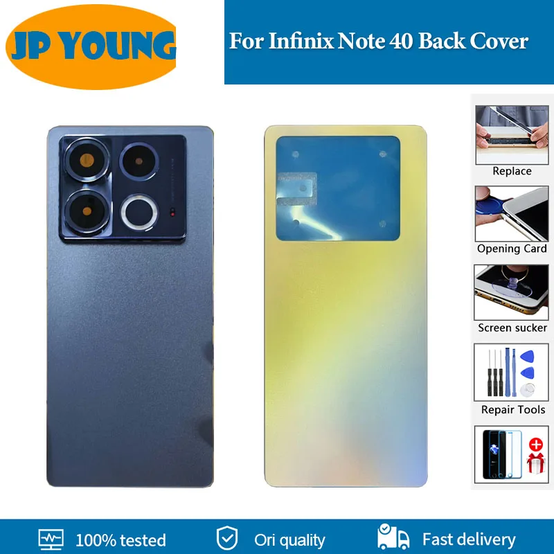infinix-note-40-x6853用バックカバードアリアハウジングケース、infinix-note-40-5g-x6852用バッテリーカバー交換部品