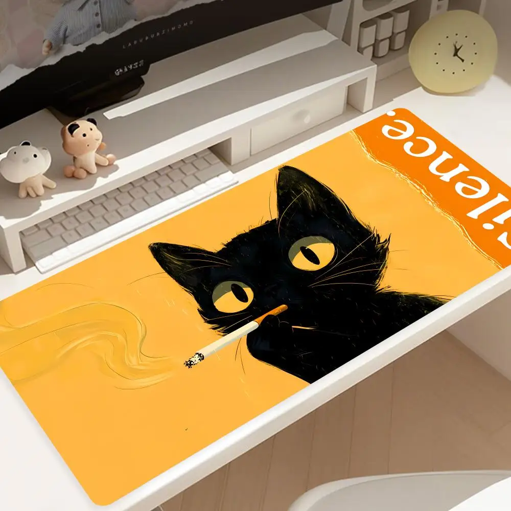 The Smoking Black Cat Mouse Pad large keyboard mouse desk pad non-slip rubber gaming mouse pad laptop mouse carpet HYBXXC