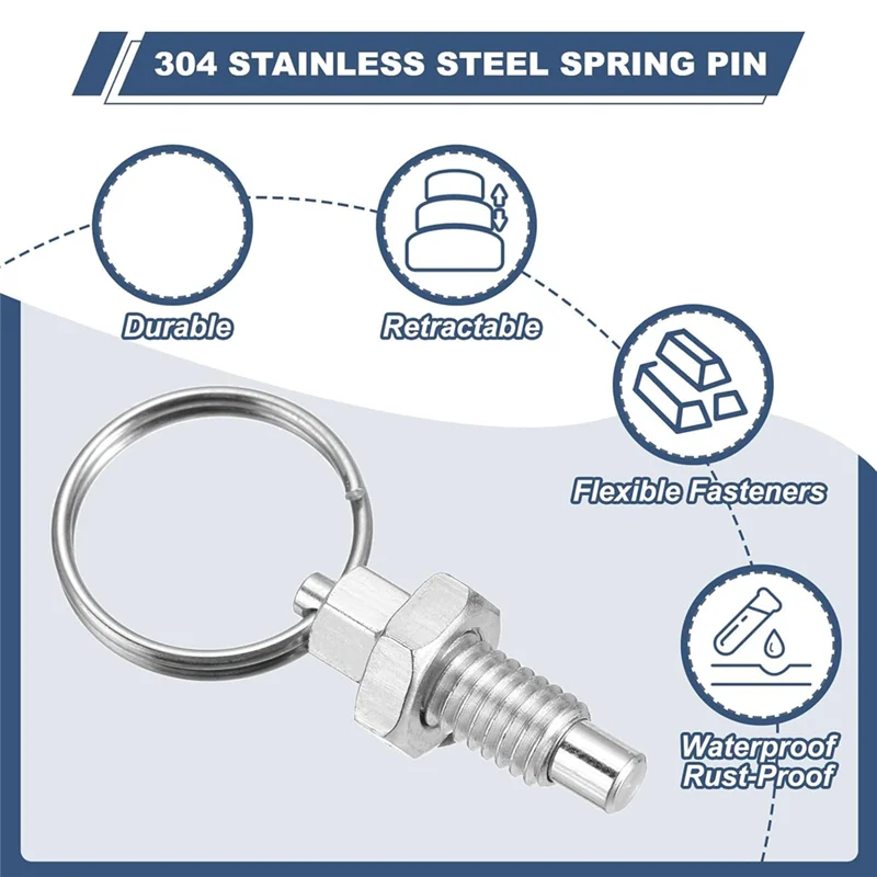 

B08B-4 Pcs Manual Spring Plunger With Pull Ring-M10x1.5 Retractable Indexing Plungers For Industrial Assembly