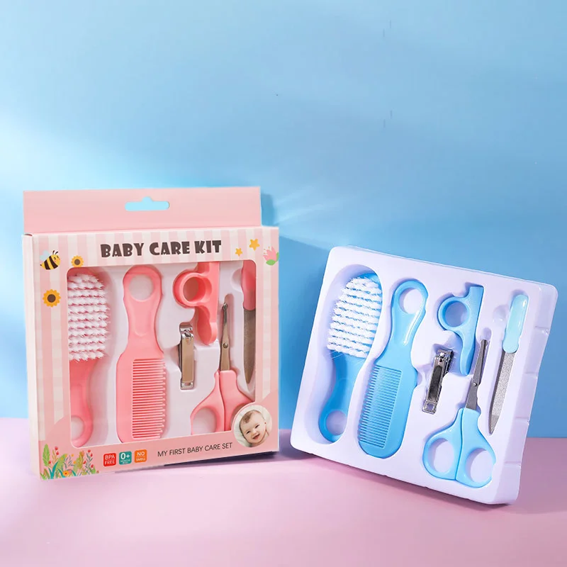 6pcs Baby Care Set Hair Comb Grooming Brush Set Nail Trimmer Scissors Clipper Hygiene Kit Healthcare Tools Sets for Toddler Gift