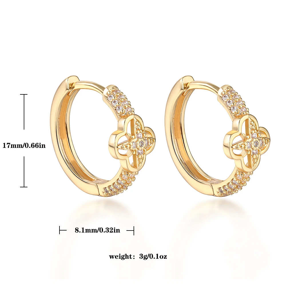 Four -leaf shaped embedded vermiculite ring earrings Copper copper plated 18K gold fashion jewelry gift party ladies jewelry