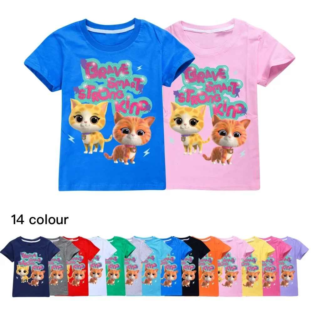 

2024 Summer Superkitties Tshirt Kids Cartoon Super Cats Clothes Teenager Girls Casual Clothing Toddler Boys Short Sleeve T-Shirt