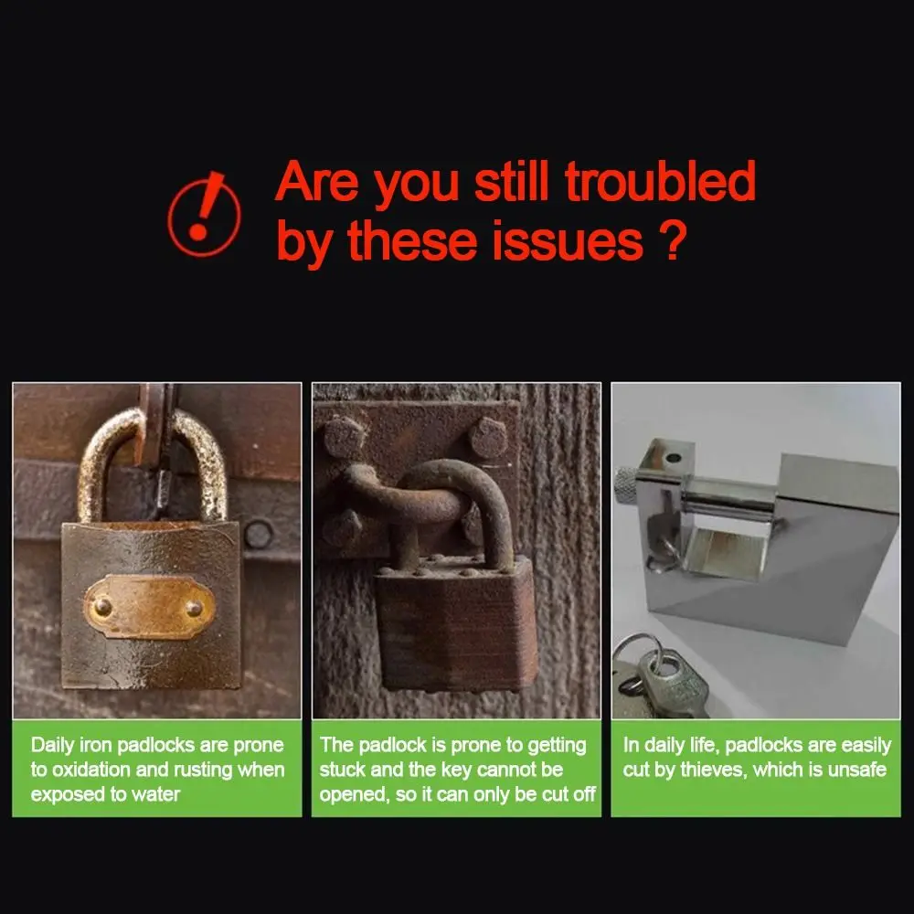 Creative Stainless Steel Heavy Duty Padlocks Anti-cut With Keys Long Shackle Security Anti-pry Anti-theft Lock