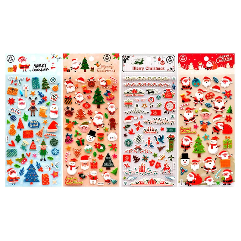 1Sheets Christmas 3D Puffy Bulk Stickers Cartoon Santa Claus Sticker DIY Scrapbook Decoration Funny Kids Classic Toy Gift random