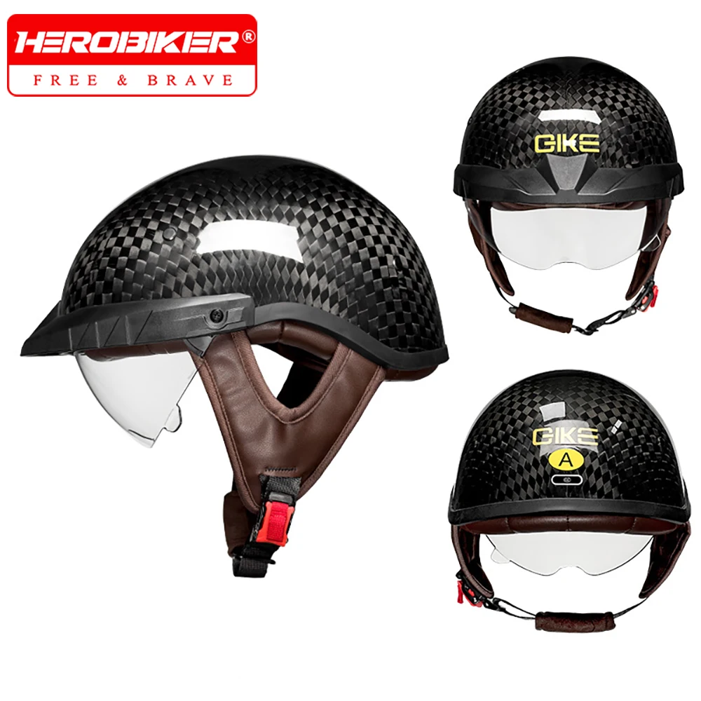 

Retro Motorcycle Helmet Carbon Fiber Motorcycles Helmet Summer Motorbike Riding Half Helmets Sunscreen