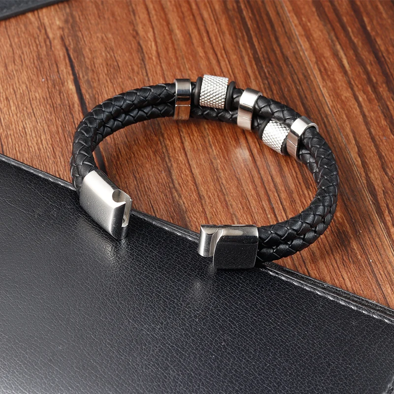 Charm Braid Rope Bracelet For Men Stainless Steel Magnetic Buckle Genuine Leather Bracelets & Bangles Male Female Jewelry image 4