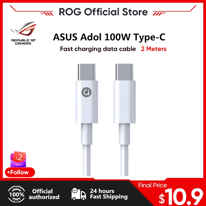 Kabel danych ASUS Adol Type-C 100W do szybkiego ładowania C do C dla telefonów laptopów tablety przełączają konsole do gier kabel szybkiego ładowania