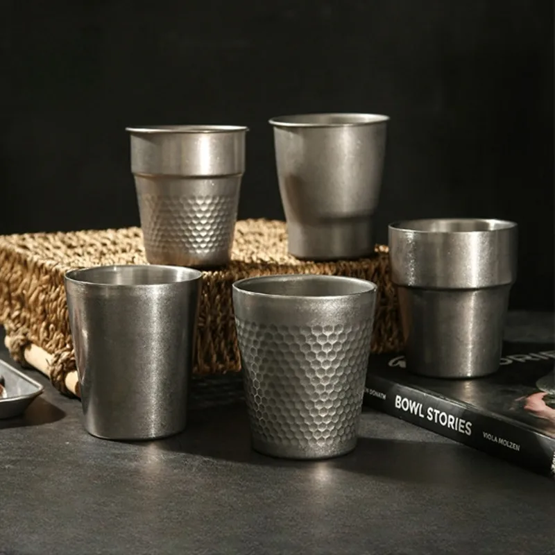 Taza de café de estilo Industrial Retro, taza de agua de acero inoxidable 304, taza de cerveza de doble pared, taza de té, tazas de café expreso
