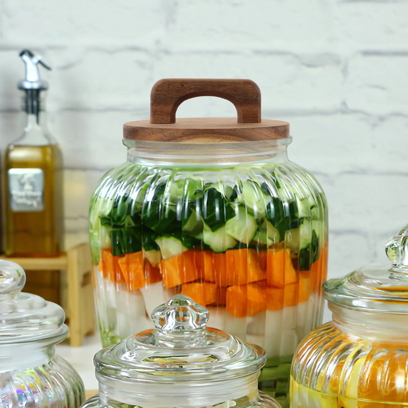 

Wooden Lid Canning Jars with Handle Sealed Storage Round Jars Leakproof Reusable Jar Covers Sturdy Multipurpose Sealing Lids