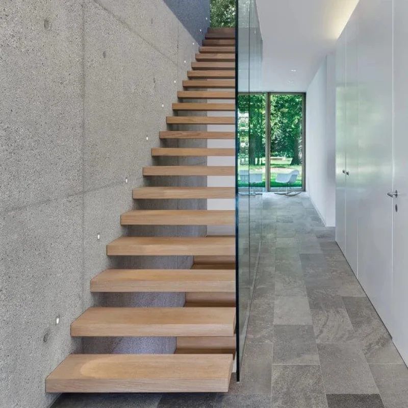 custom.Interior Stringer Floating Stairs Oak Wood Tread with 40mm Straight Staircase Modern Home Decoration Staircase