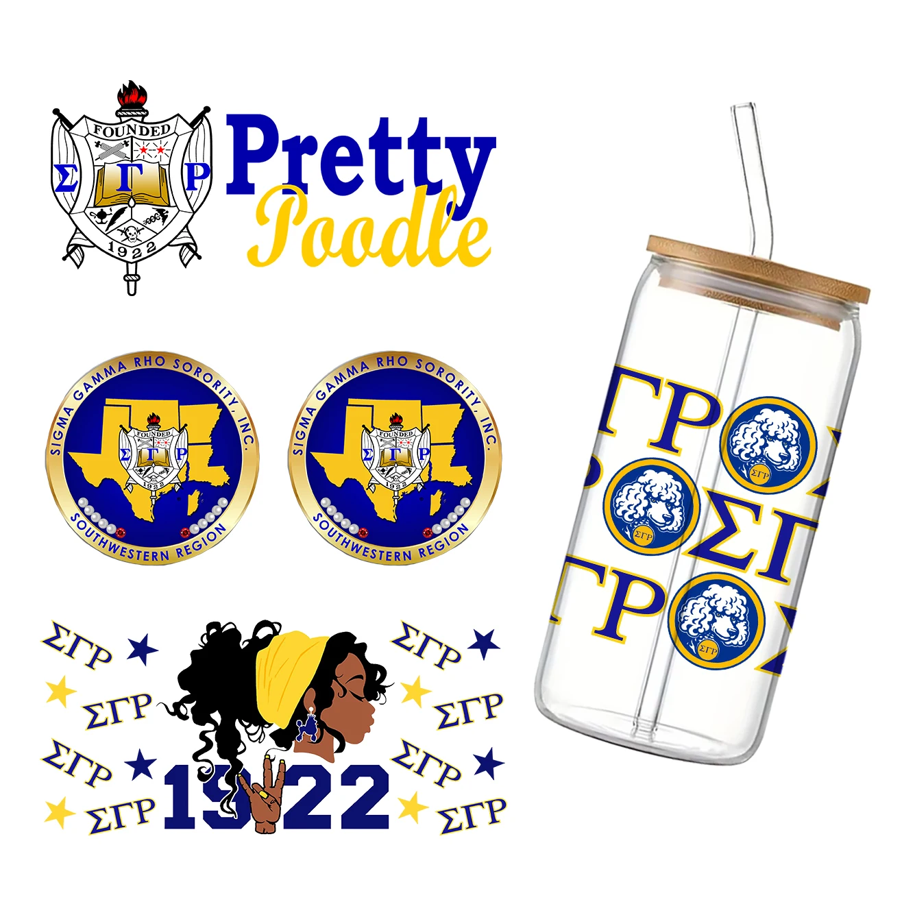 11x24cm Sorority Mixed SgRho Phi Beta Sigma For Libbey 16oz Can Glass 3D Waterproof UV DTF Coffee Can Wrap Libbey Glass Wrap