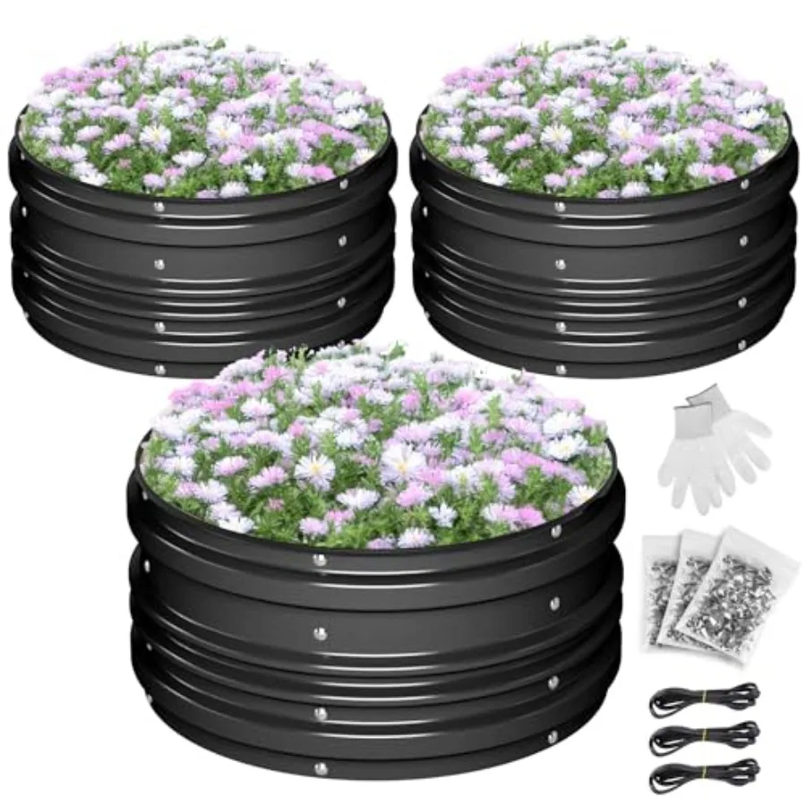 

Комплект из 3 оцинкованных грядок для сада 2x2x1 фут (наружные, с защитой от ржавчины и коррозии, простая сборка, безопасные края), идеально подходят для овощей и цветов