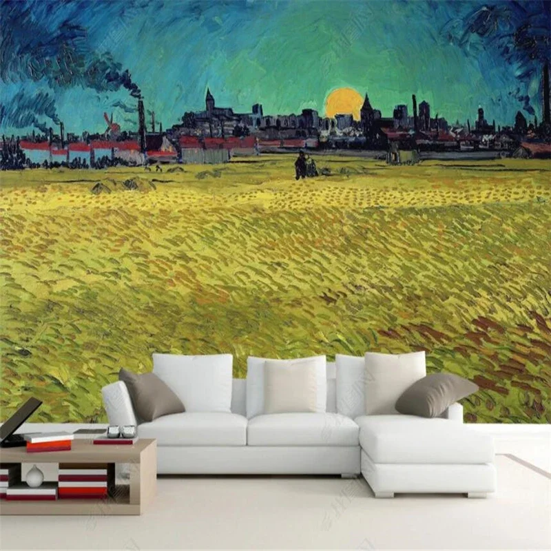 

Photo Wallpaper 3D Van Gogh Oil Painting Works Golden Wheat Field Living Room Bedroom Study Wall Murals Wall Papers Home Decor