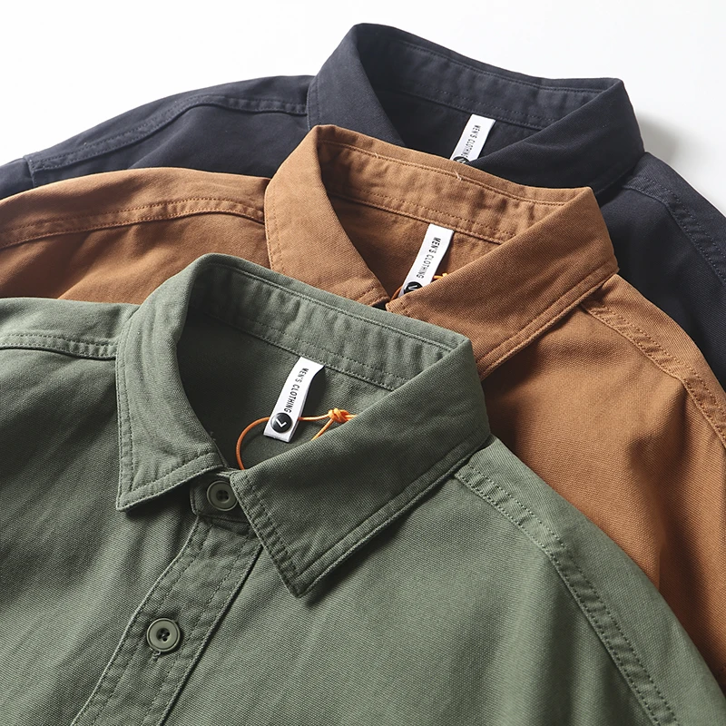 

Мужская повседневная хлопковая рубашка с длинным рукавом в винтажном рабочем стиле, модная городская модель приталенного кроя для молодежи, осенний сезон