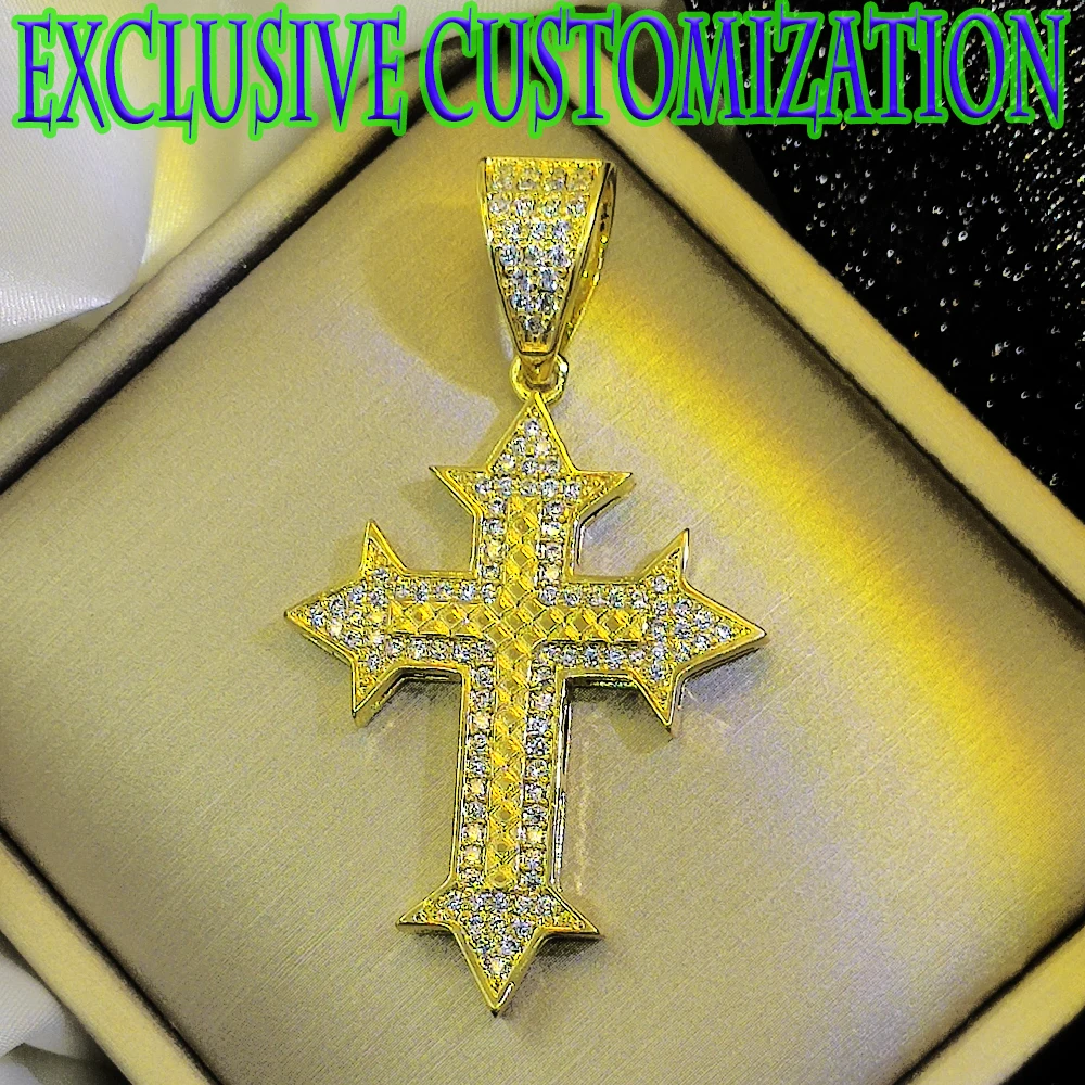 Newly designed hip-hop cross necklace, high-end handmade diamond inlaid gold pendant, plated with 18K gold, fashionable boutique