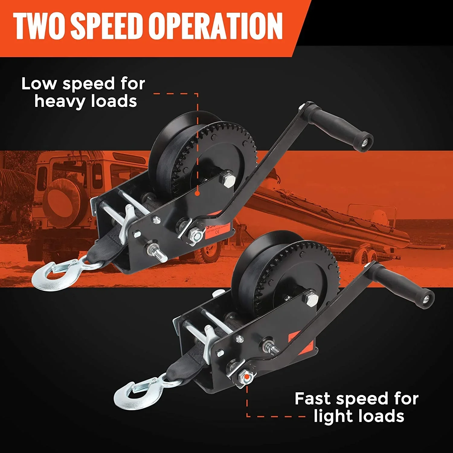 3500LBS Heavy Duty Manual Boat Trailer Winch, Marine Hand Crank Rope Winch for Boat Towing and Docking