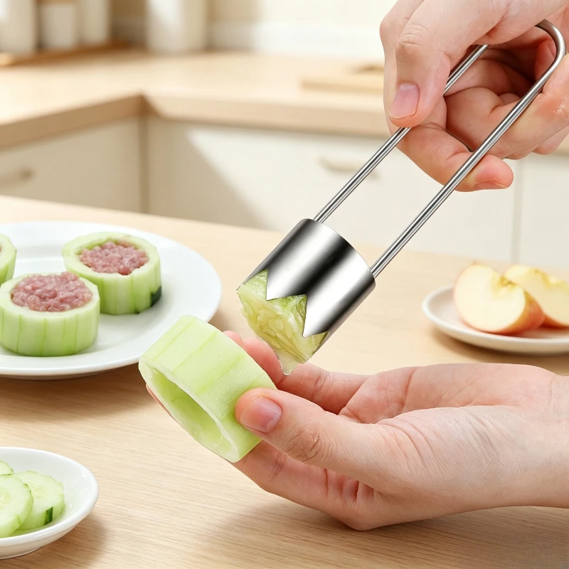 Stainless Steel Fruit Vegetable Corer Remover Manual Core Puller for Bitter Melon Apple Pear Kitchen Stuffed Food Cooking Tool