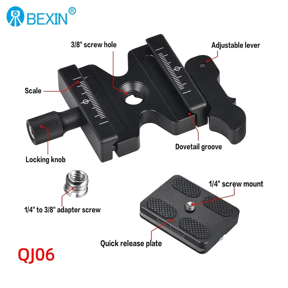 QJ-Series 360° Rotate Panoramic Shooting Camera Clamp Quick Release Clamp Camera Mount Clip Arca Swiss Tripod Plate Adapter