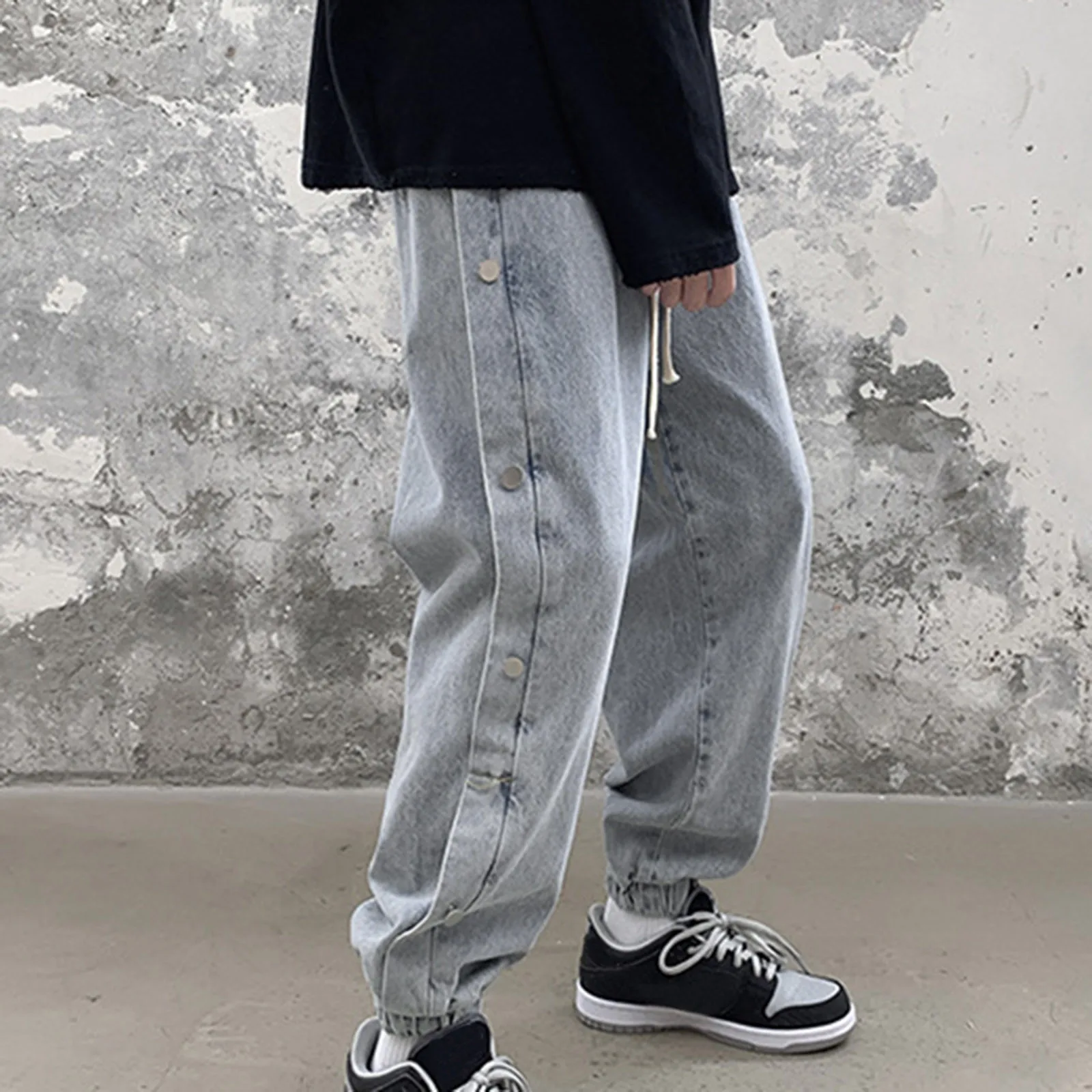 2024 Korean Style Straight-leg Trendy Cropped Jeans Youth Boys Loose-fit Bell Bottoms Casual Versatile Denim Pants