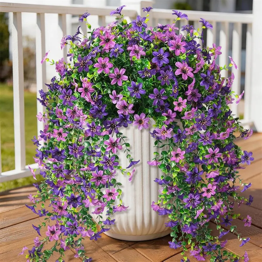 2 Pack Artificial Silk Daisy with Eucalyptus Outdoor Hanging Planters, UV-Resistant for Patio, Balcony, Yard
