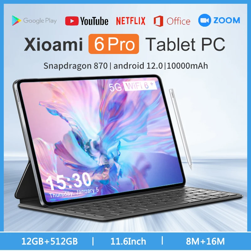 

2024 Original Global Version Tablet Android 12 Pad 6 Pro Snapdragon 870 Tablets PC 12GB+512GB 5G Dual SIM Card WIFI HD 4K Mi Tab