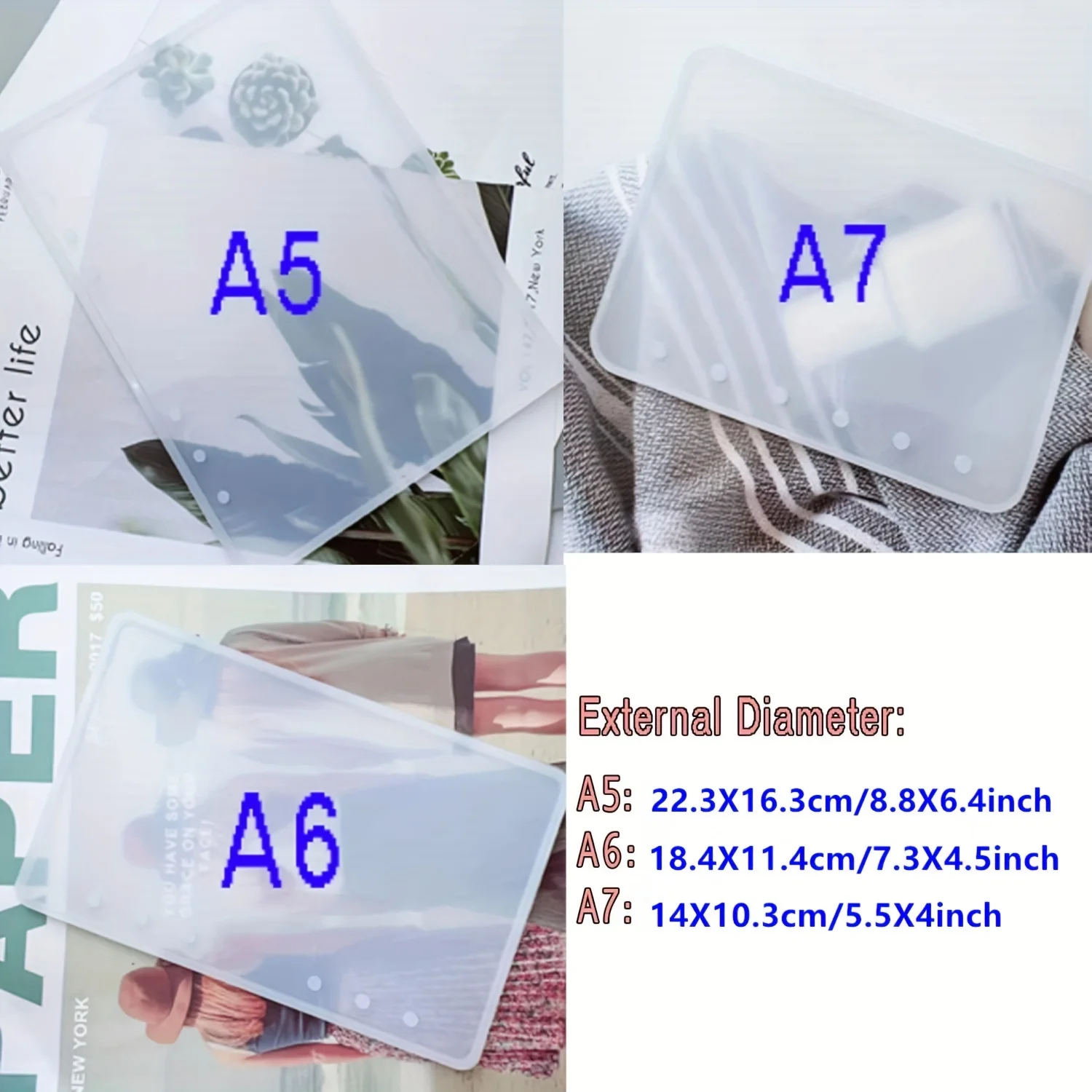 3PCS/Set Notebook Silicone Mold DIY Notebook Cover Epoxy Resin Casting Mold Suitable for A5 A6 A7 Size Notebook Cover Production
