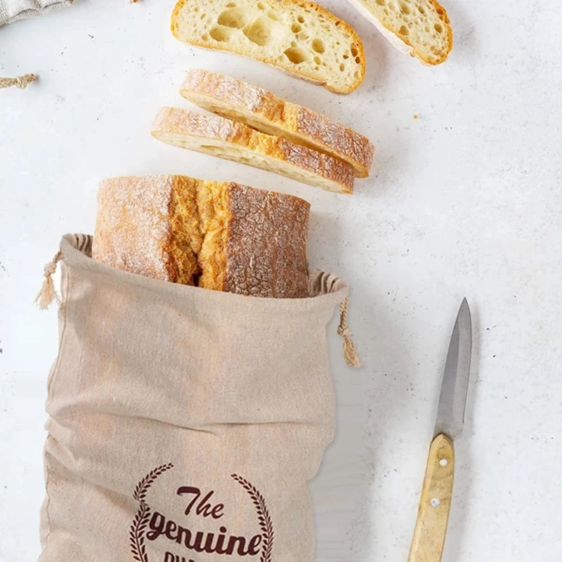 Bolsas de pan de lino reutilizables, bolsa con cordón para pan artesanal casero, bolsa de almacenamiento de pan de lino