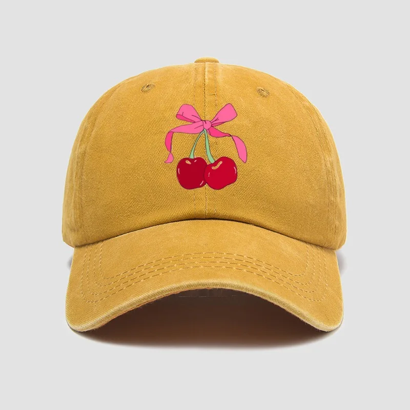 

Cherry Bow Baseball Cap Embroidery Retro Washed Cap Versatile Women's New American Hip-hop Hat Wholesale