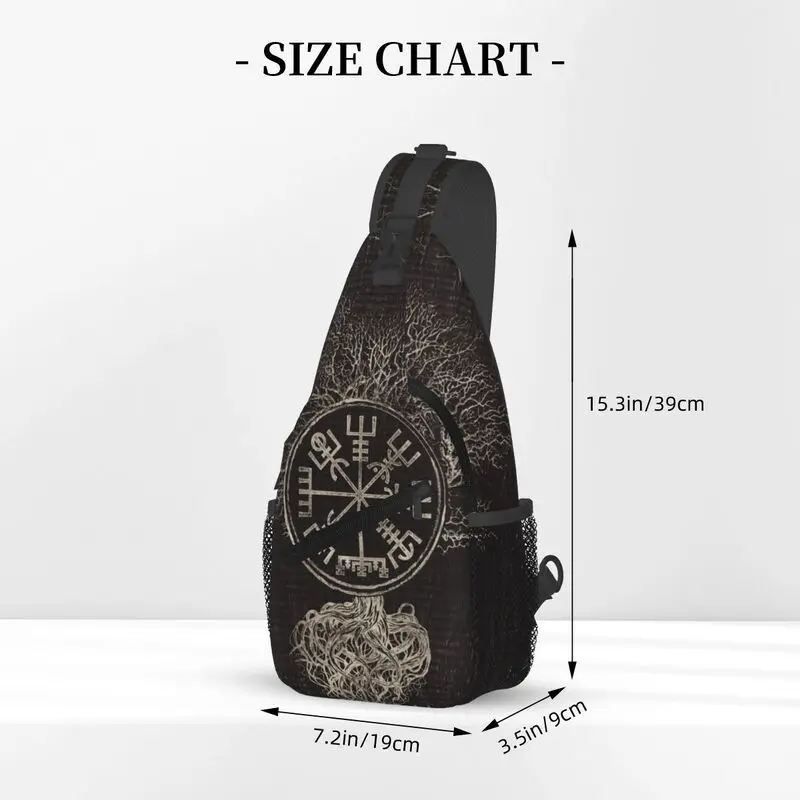 Custom Vegvisir And Tree Of Life Yggdrasil Crossbody Sling Backpack Men Viking Compass Chest Shoulder Bag for Camping Daypack