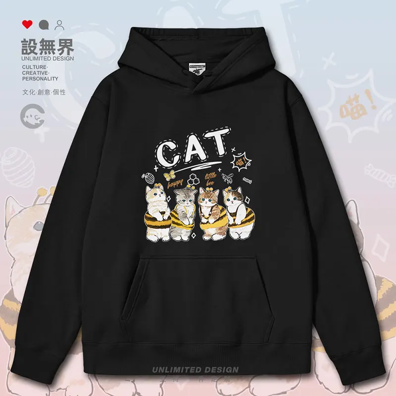 Childlike and energetic, cute little bee cat graffiti cartoon mens hoodies long sleeve sports clothing clothes autumn winter