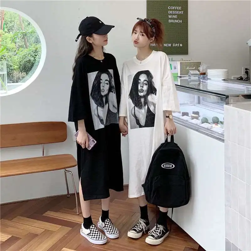 Grand t-shirt européen Svel pour femmes, au-dessus du genou, Long, coupe droite, taille basse, autre matériau 00%, printemps