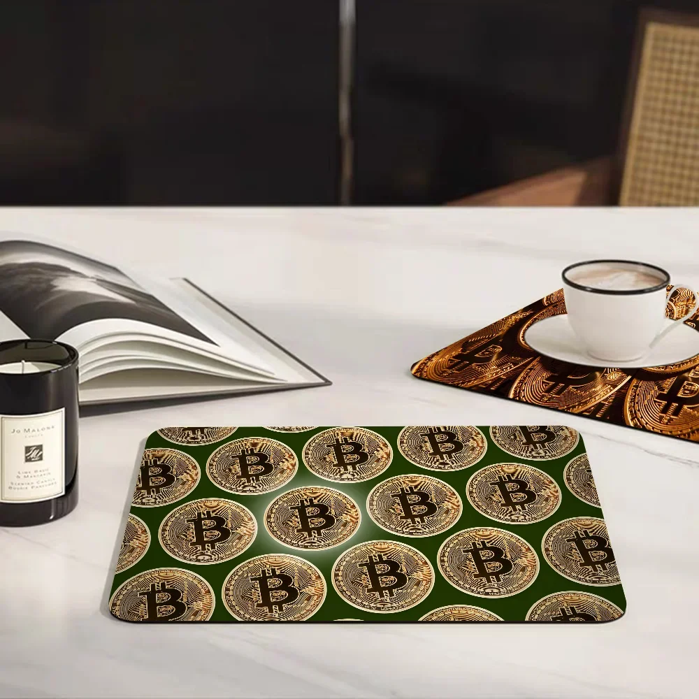 Bitcoin Quick Drying Dish Mat Printed Kitchen Tableware Coffee Draining Pad Dinnerware Cup Bottle Placemat