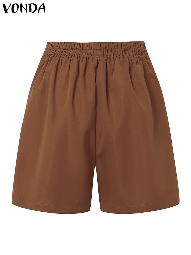 Eleganckie lato spodenki VONDA 2024 kobiet jednolity kolor na co dzień spodnie z wysokim stanem moda na suwak z kieszeniami luźne krótkie spodnie