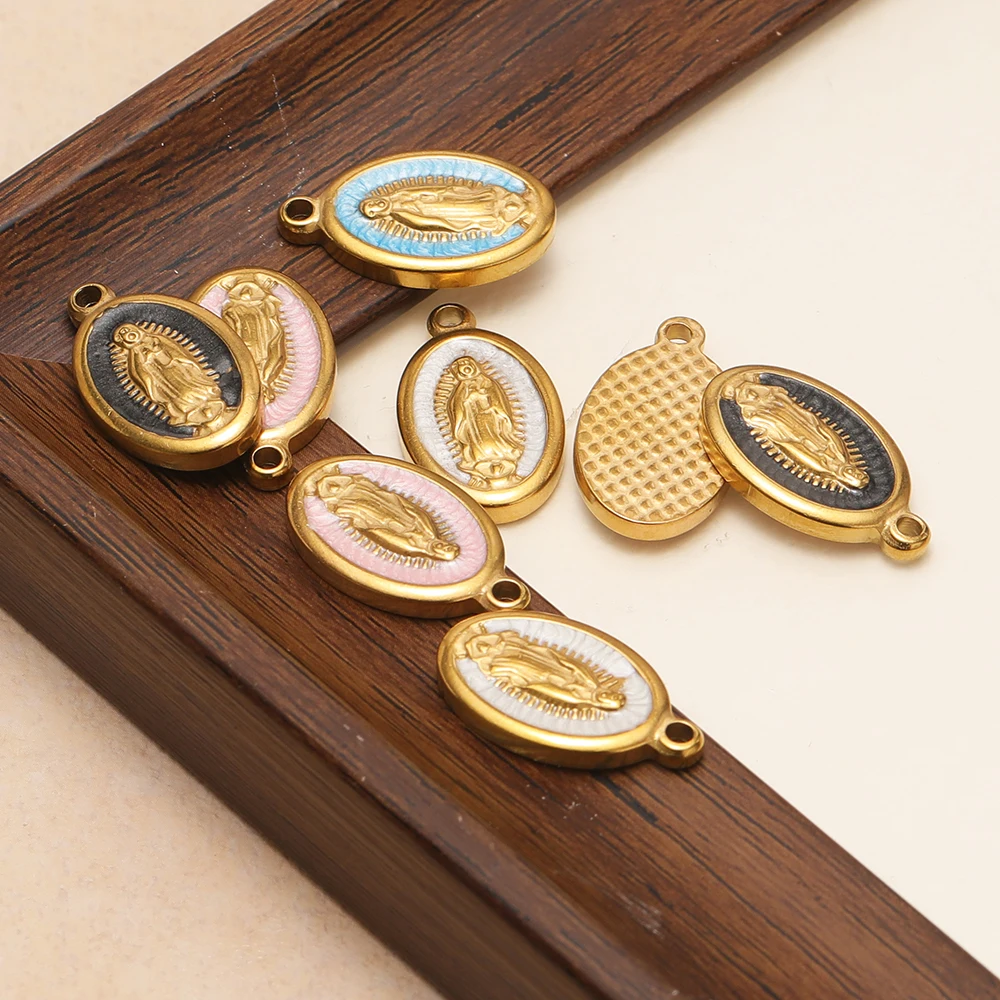 5 Stück Edelstahl Gold Emaille Ovale Jesus-Anhänger für Halsketten, Armbänder, DIY-Schmuck, Ohrringe, Bastelzubehör – Detail 5