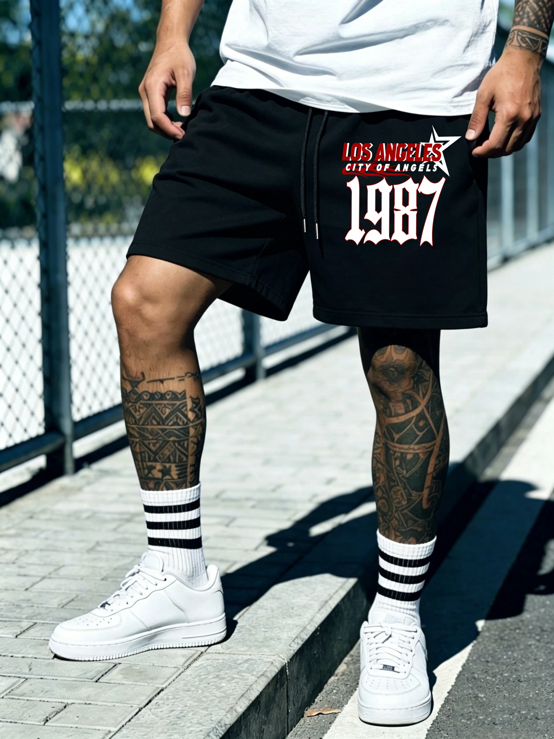 City Of Angels 1987 Print Running Man Beach Pants Summer Loose  Wide-Leg Pant Soft Black Pocket Shorts Unisex Basics Sportwear
